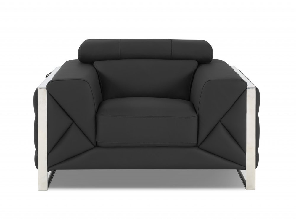 Three Piece Indoor Dark Gray Italian Leather Six Person Seating Set — view 2