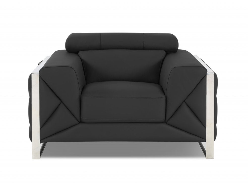 Three Piece Indoor Dark Gray Italian Leather Six Person Seating Set HomeRoots