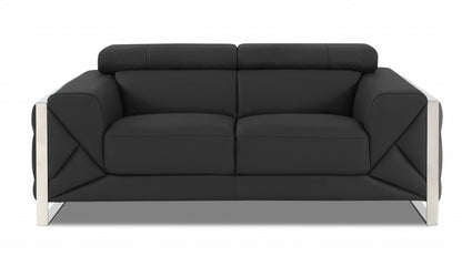 Three Piece Indoor Dark Gray Italian Leather Six Person Seating Set