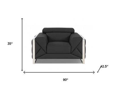 Three Piece Indoor Dark Gray Italian Leather Six Person Seating Set HomeRoots