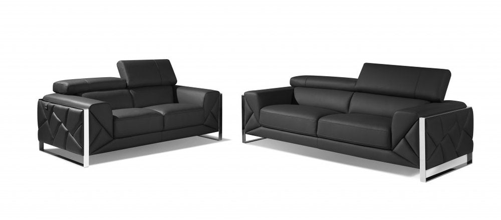 Two Piece Indoor Dark Gray Italian Leather Five Person Seating Set HomeRoots