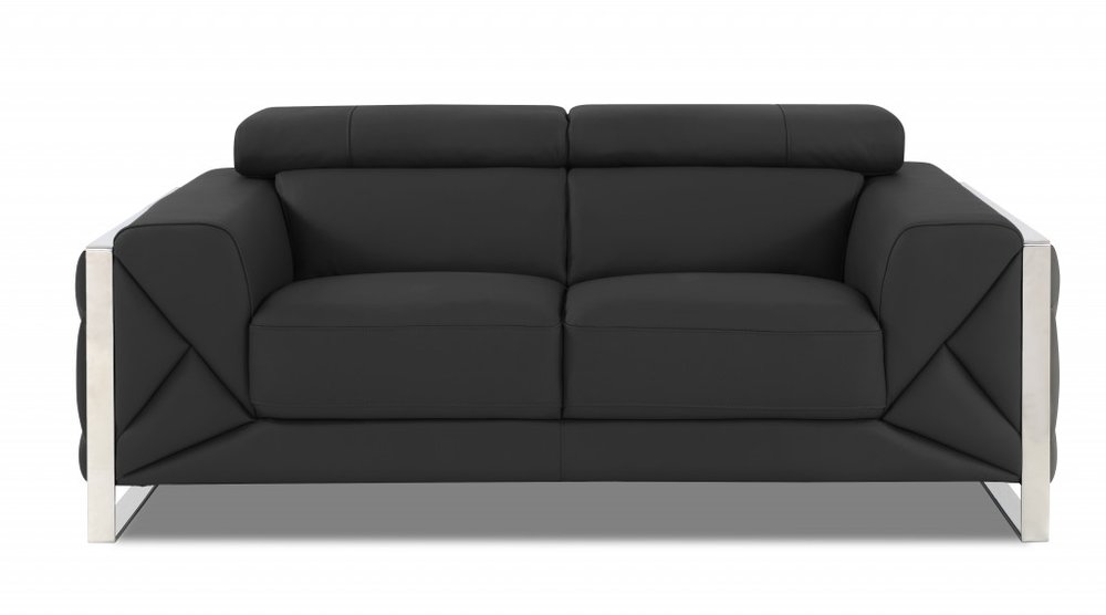 Two Piece Indoor Dark Gray Italian Leather Five Person Seating Set — view 2