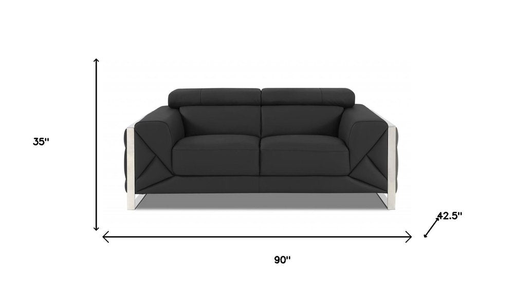 Two Piece Indoor Dark Gray Italian Leather Five Person Seating Set HomeRoots