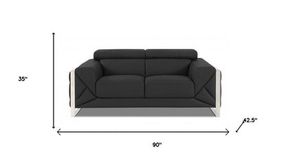 Two Piece Indoor Dark Gray Italian Leather Five Person Seating Set HomeRoots