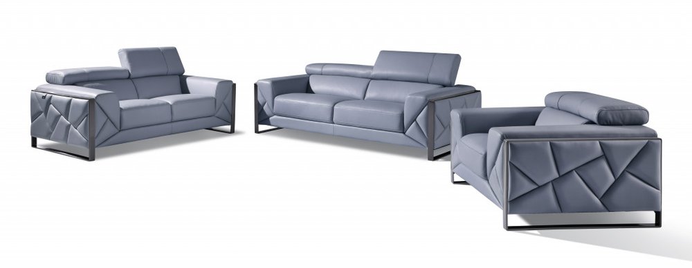 Three Piece Indoor Light Blue Italian Leather Six Person Seating Set HomeRoots