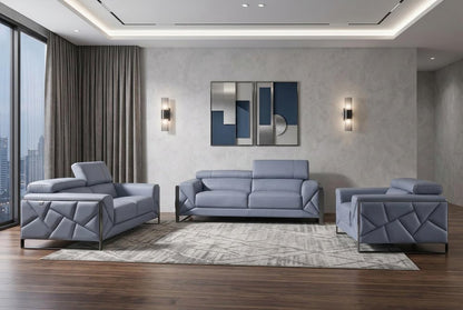 Three Piece Indoor Light Blue Italian Leather Six Person Seating Set HomeRoots