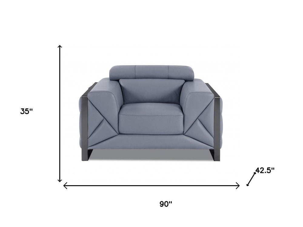 Three Piece Indoor Light Blue Italian Leather Six Person Seating Set HomeRoots
