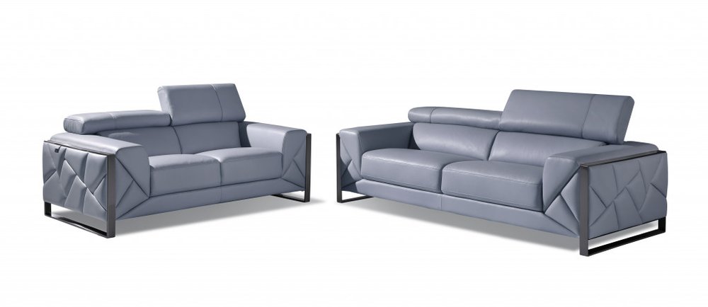 Two Piece Indoor Light Blue Italian Leather Five Person Seating Set HomeRoots