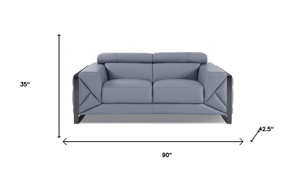 Two Piece Indoor Light Blue Italian Leather Five Person Seating Set HomeRoots