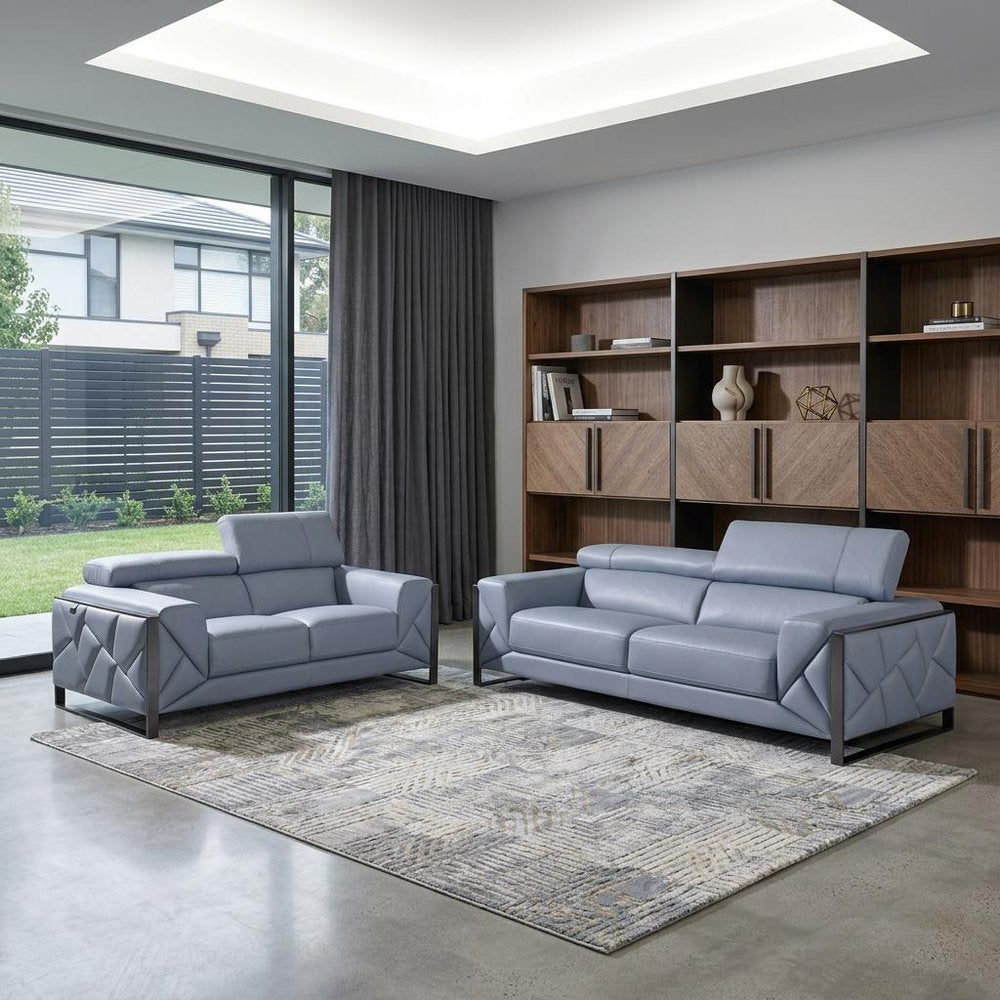 Two Piece Indoor Light Blue Italian Leather Five Person Seating Set HomeRoots