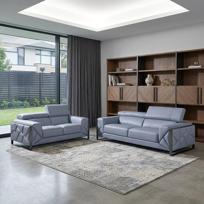 Two Piece Indoor Light Blue Italian Leather Five Person Seating Set HomeRoots