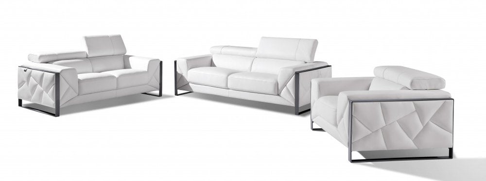 Three Piece Indoor White Italian Leather Six Person Seating Set HomeRoots