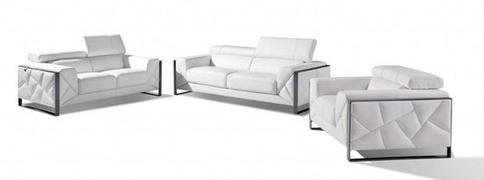 Three Piece Indoor White Italian Leather Six Person Seating Set HomeRoots