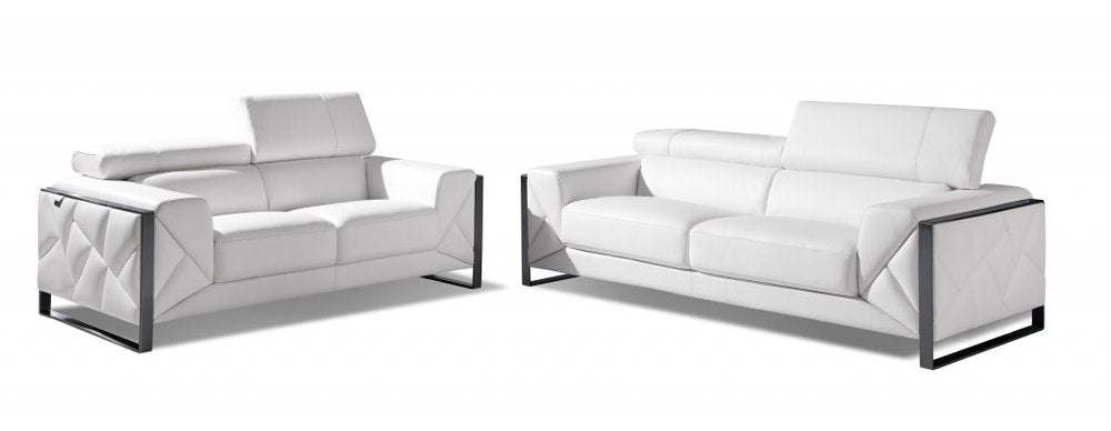 Two Piece Indoor White Italian Leather Five Person Seating Set HomeRoots