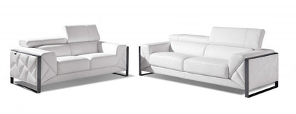 Two Piece Indoor White Italian Leather Five Person Seating Set HomeRoots