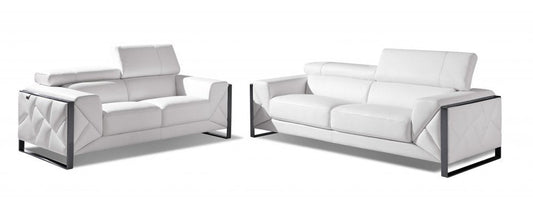 Two Piece Indoor White Italian Leather Five Person Seating Set HomeRoots