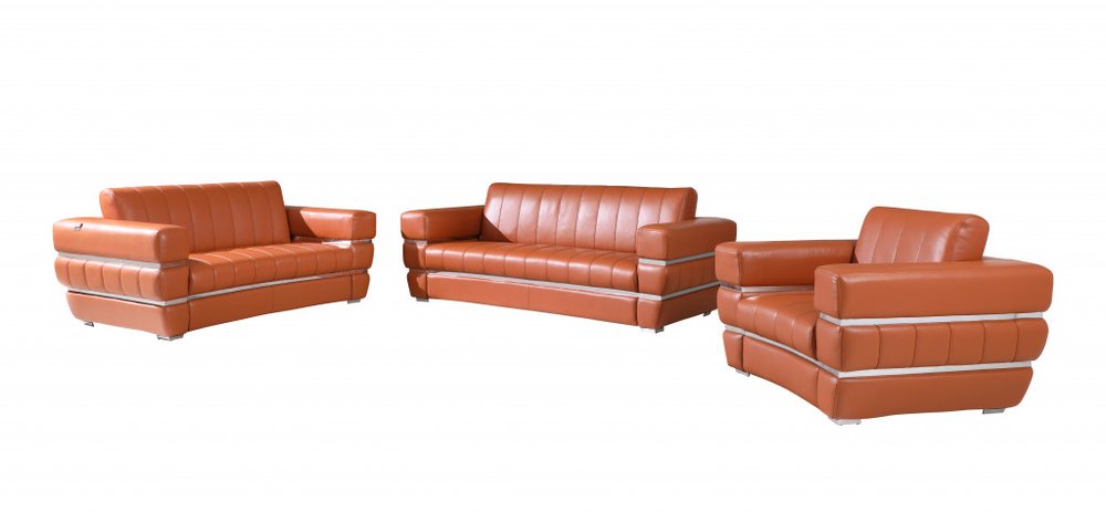 Three Piece Indoor Camel Italian Leather Six Person Seating Set HomeRoots