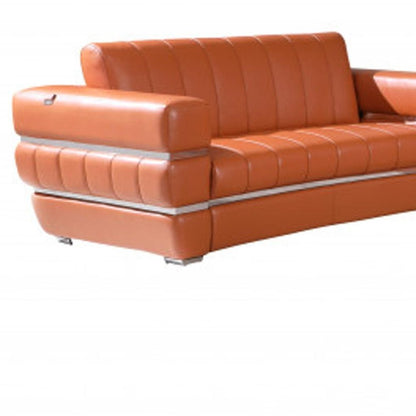 Three Piece Indoor Camel Italian Leather Six Person Seating Set HomeRoots