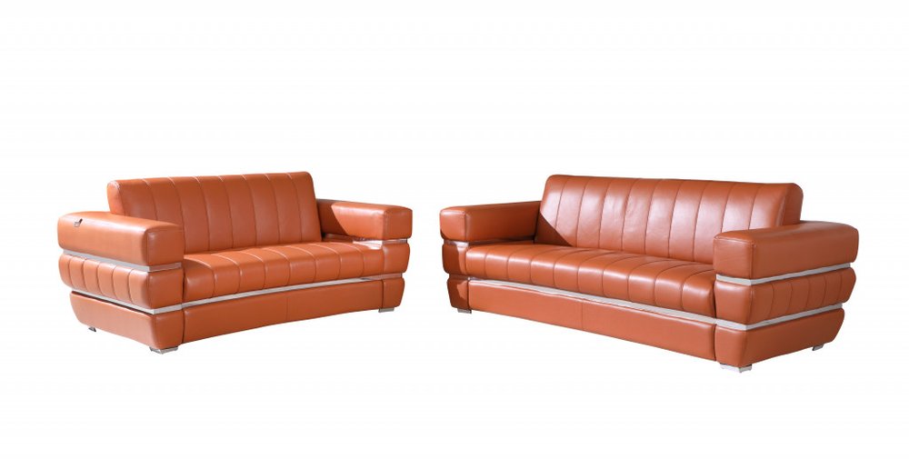 Two Piece Indoor Camel Italian Leather Five Person Seating Set HomeRoots
