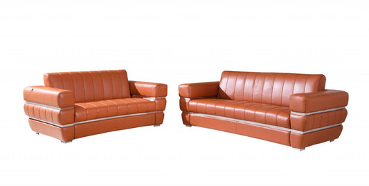 Two Piece Indoor Camel Italian Leather Five Person Seating Set HomeRoots
