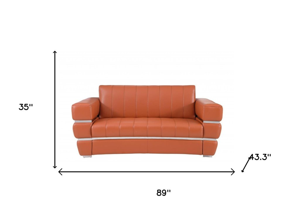 Two Piece Indoor Camel Italian Leather Five Person Seating Set HomeRoots