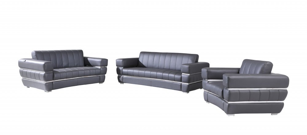 Three Piece Indoor Dark Gray Italian Leather Six Person Seating Set HomeRoots