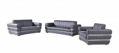 Three Piece Indoor Dark Gray Italian Leather Six Person Seating Set HomeRoots
