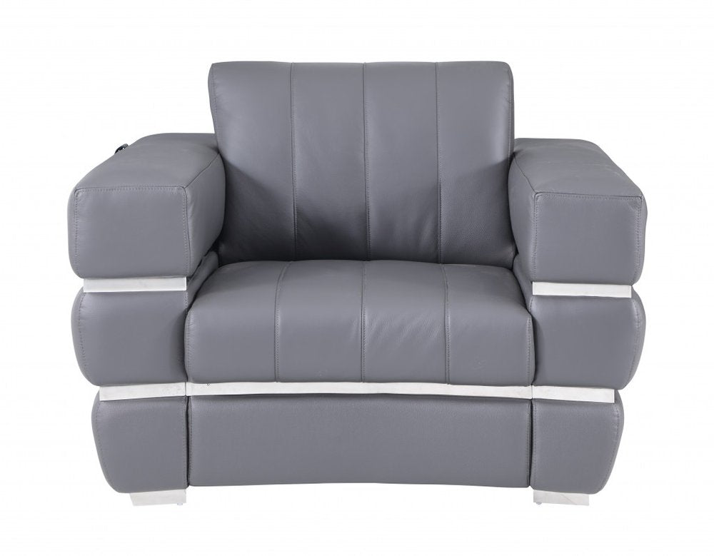 Three Piece Indoor Dark Gray Italian Leather Six Person Seating Set HomeRoots