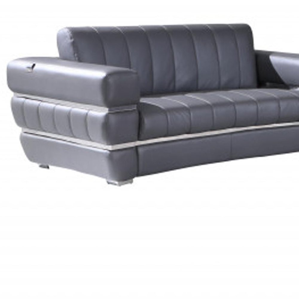 Three Piece Indoor Dark Gray Italian Leather Six Person Seating Set HomeRoots