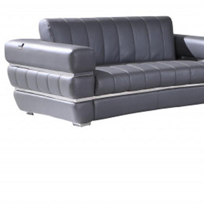 Three Piece Indoor Dark Gray Italian Leather Six Person Seating Set HomeRoots