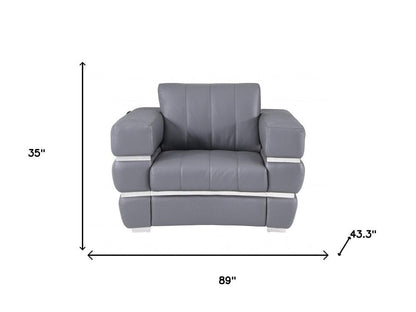 Three Piece Indoor Dark Gray Italian Leather Six Person Seating Set HomeRoots