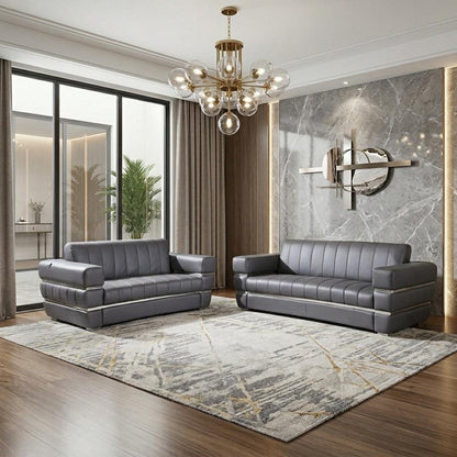 Two Piece Indoor Dark Gray Italian Leather Five Person Seating Set HomeRoots
