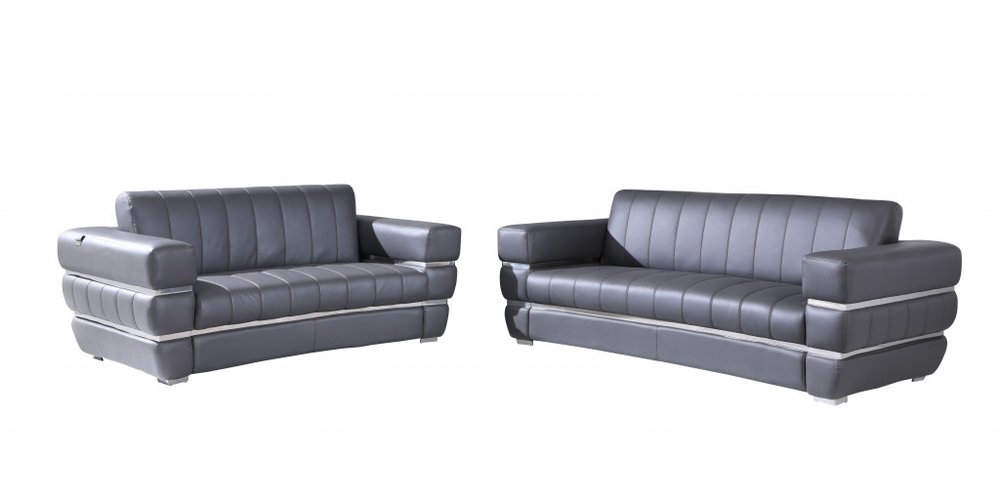 Two Piece Indoor Dark Gray Italian Leather Five Person Seating Set HomeRoots