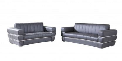 Two Piece Indoor Dark Gray Italian Leather Five Person Seating Set HomeRoots