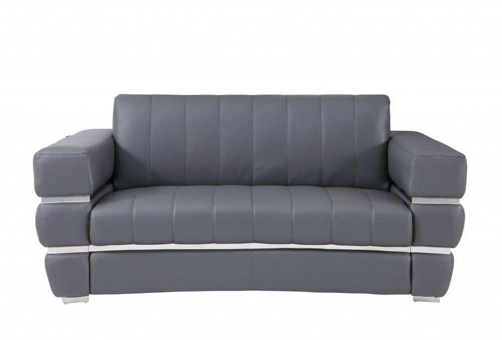 Two Piece Indoor Dark Gray Italian Leather Five Person Seating Set HomeRoots