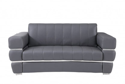 Two Piece Indoor Dark Gray Italian Leather Five Person Seating Set HomeRoots