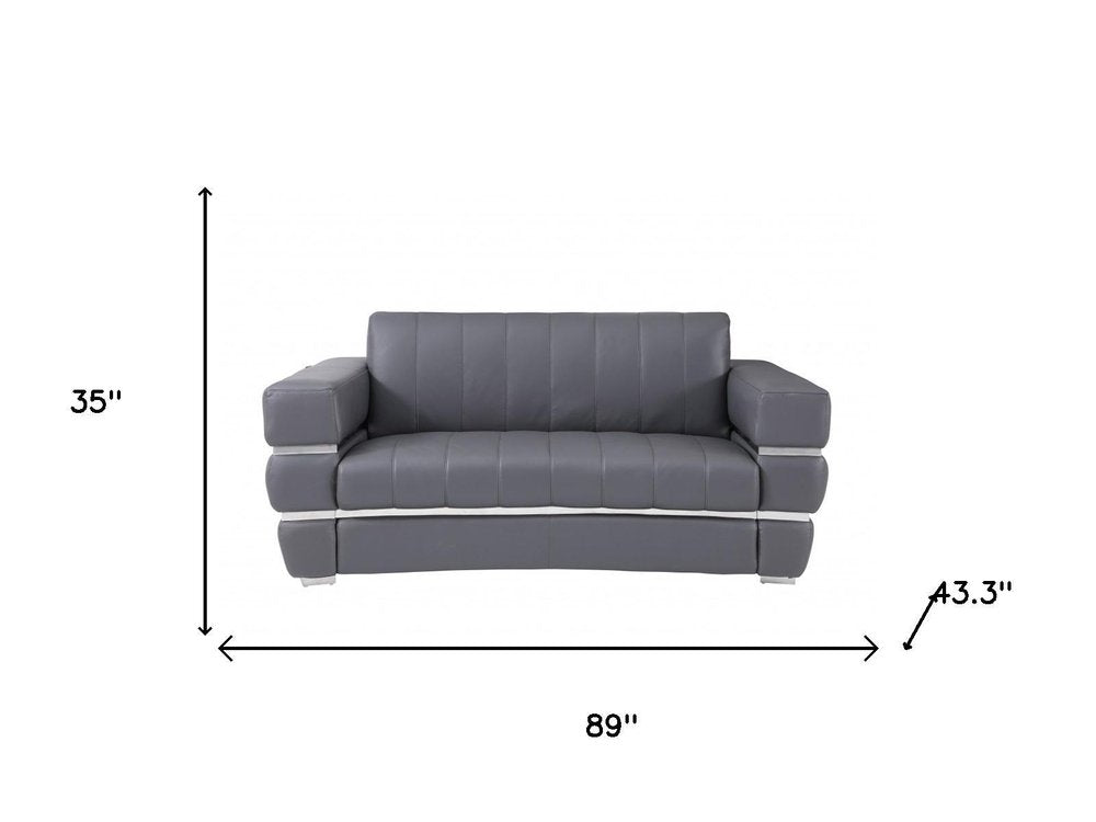 Two Piece Indoor Dark Gray Italian Leather Five Person Seating Set HomeRoots