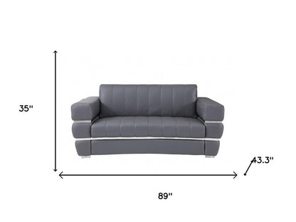 Two Piece Indoor Dark Gray Italian Leather Five Person Seating Set HomeRoots