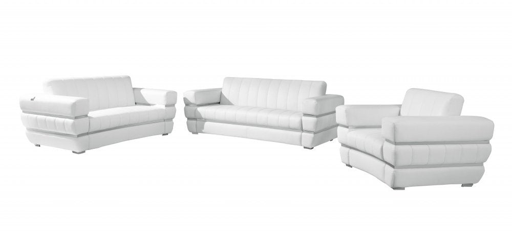 Three Piece Indoor White Italian Leather Six Person Seating Set HomeRoots