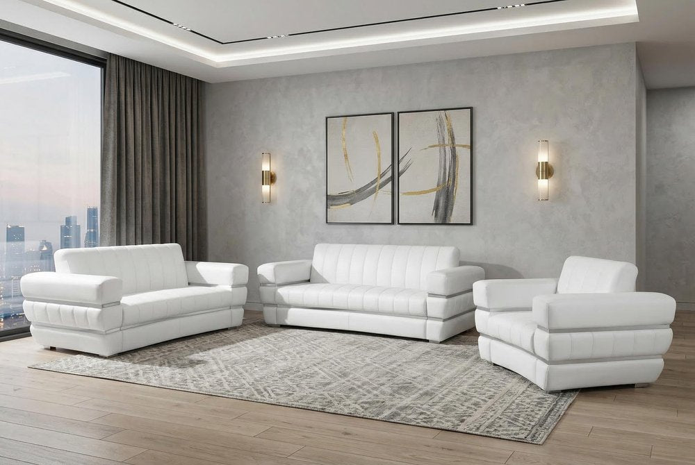 Three Piece Indoor White Italian Leather Six Person Seating Set HomeRoots