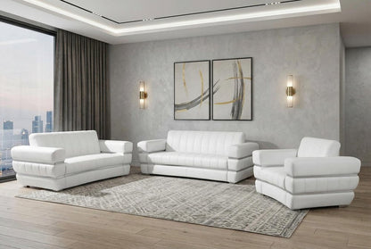 Three Piece Indoor White Italian Leather Six Person Seating Set HomeRoots