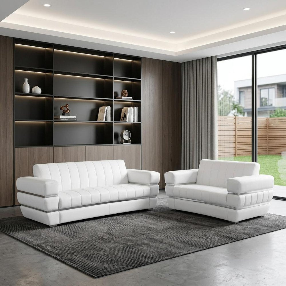 Two Piece Indoor White Italian Leather Five Person Seating Set HomeRoots