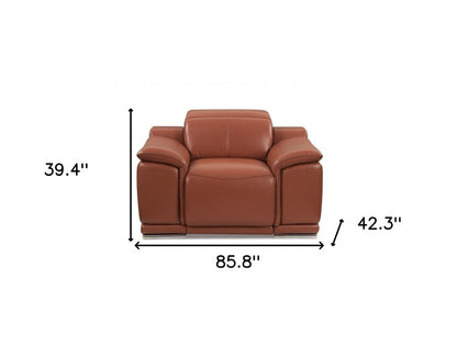 Three Piece Indoor Camel Italian Leather Six Person Seating Set HomeRoots