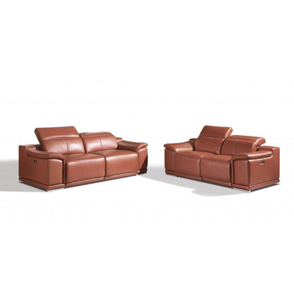 Two Piece Indoor Camel Italian Leather Five Person Seating Set HomeRoots