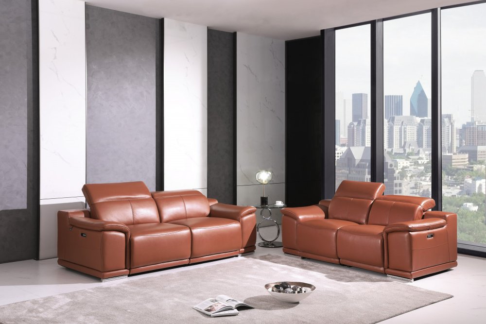 Two Piece Indoor Camel Italian Leather Five Person Seating Set HomeRoots