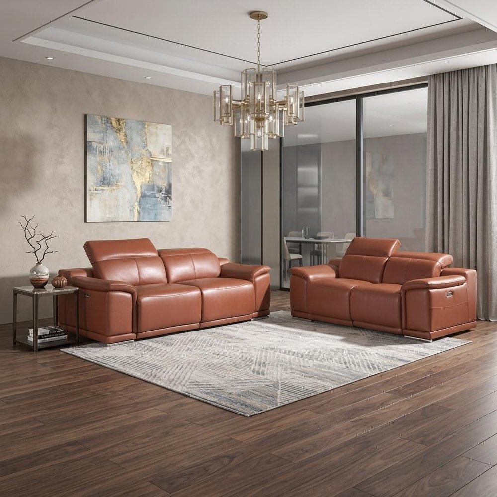 Two Piece Indoor Camel Italian Leather Five Person Seating Set HomeRoots