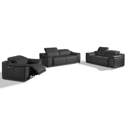 Three Piece Indoor Dark Gray Italian Leather Six Person Seating Set HomeRoots