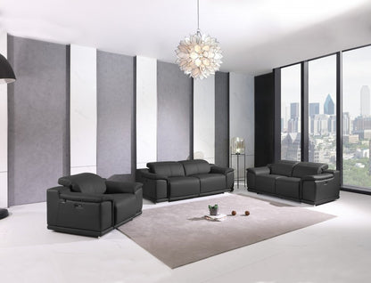 Three Piece Indoor Dark Gray Italian Leather Six Person Seating Set HomeRoots
