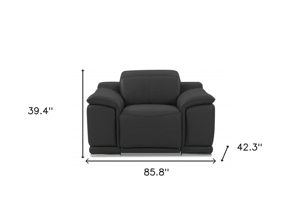 Three Piece Indoor Dark Gray Italian Leather Six Person Seating Set HomeRoots