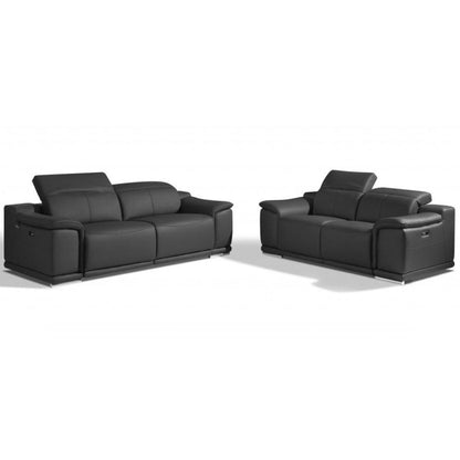 Two Piece Indoor Dark Gray Italian Leather Five Person Seating Set HomeRoots